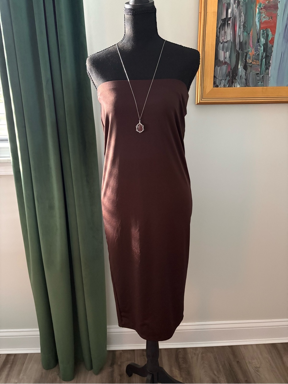 Fashion Nova Strapless Chocolate Brown Bodycon Midi Dress